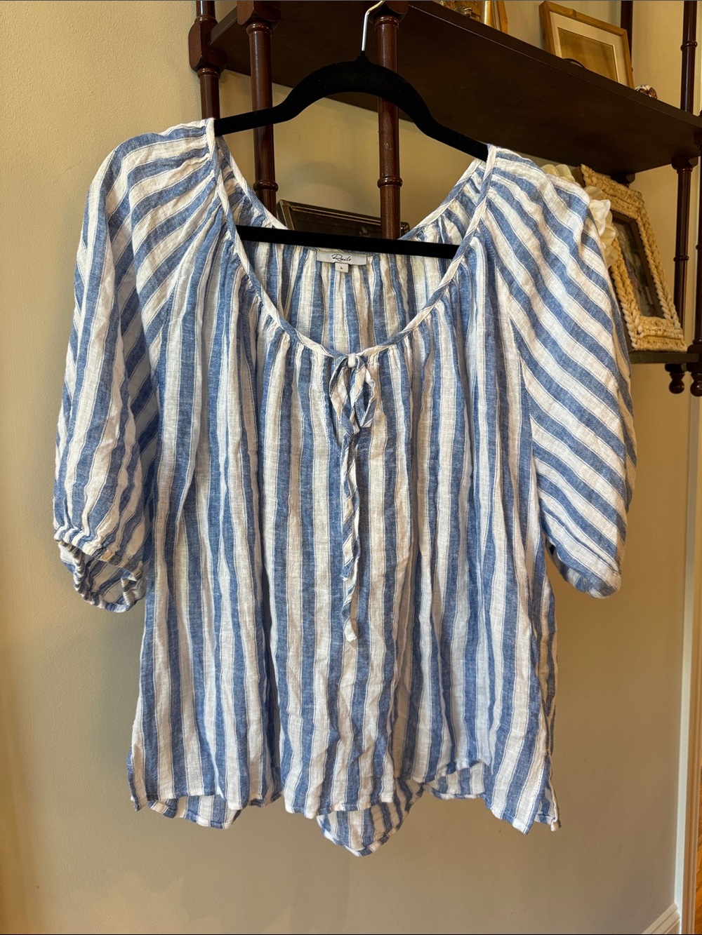 Rails linen blend  Blue and White Striped Tie-Front Peasant Blouse